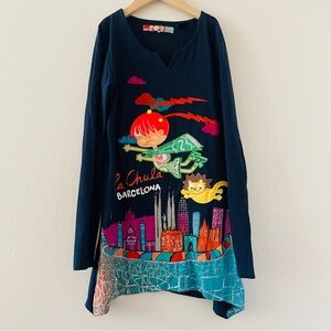 Desigual La Chula Girls Barcelona Navy Blue Dress